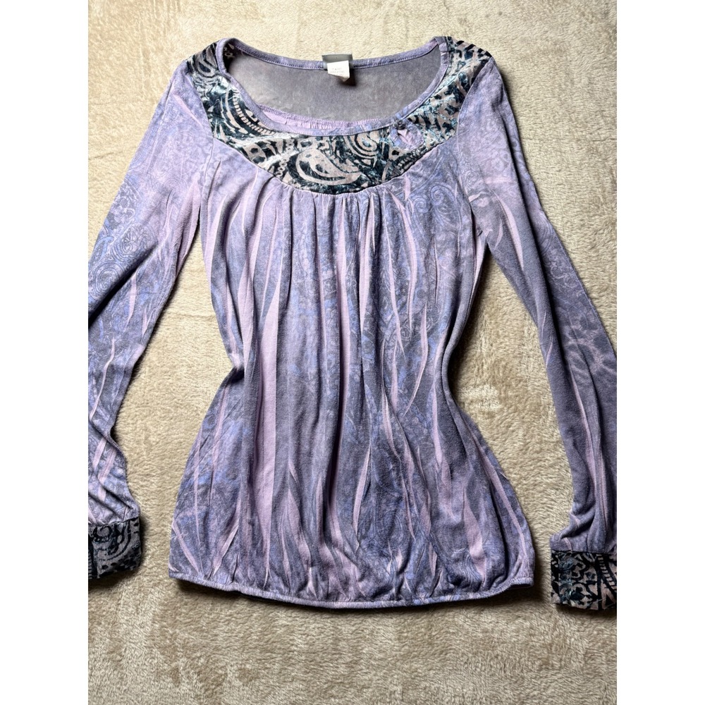 Y2K Daytrip Womens Purple Paisley Long Sleeve Top Size L Grunge Fairycore